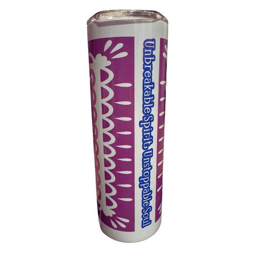 Unbreakable Spirit: 20 oz Insulated Stainless Steel Tumbler with Papel Picado Bird Design, Inspirational Latino Drinkware