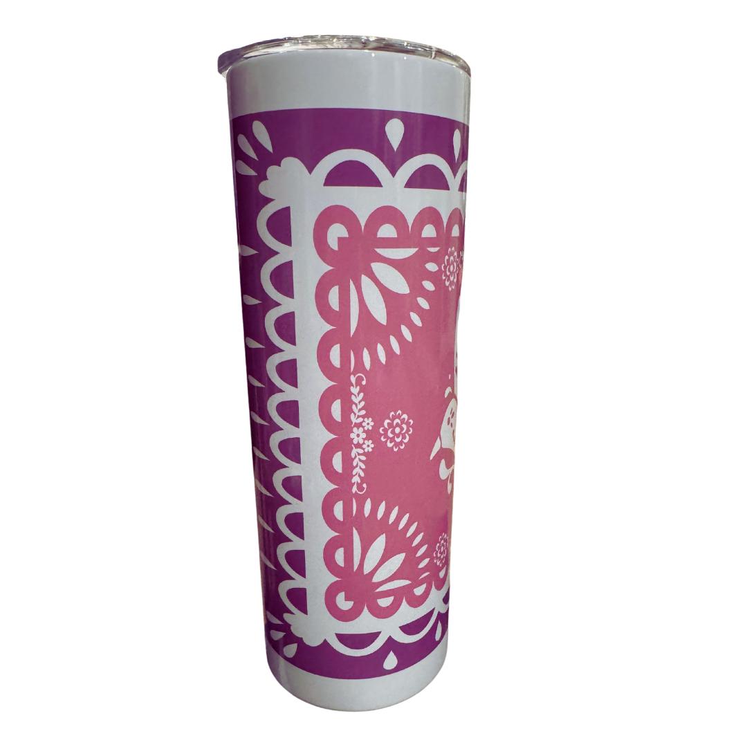 Unbreakable Spirit: 20 oz Insulated Stainless Steel Tumbler with Papel Picado Bird Design, Inspirational Latino Drinkware