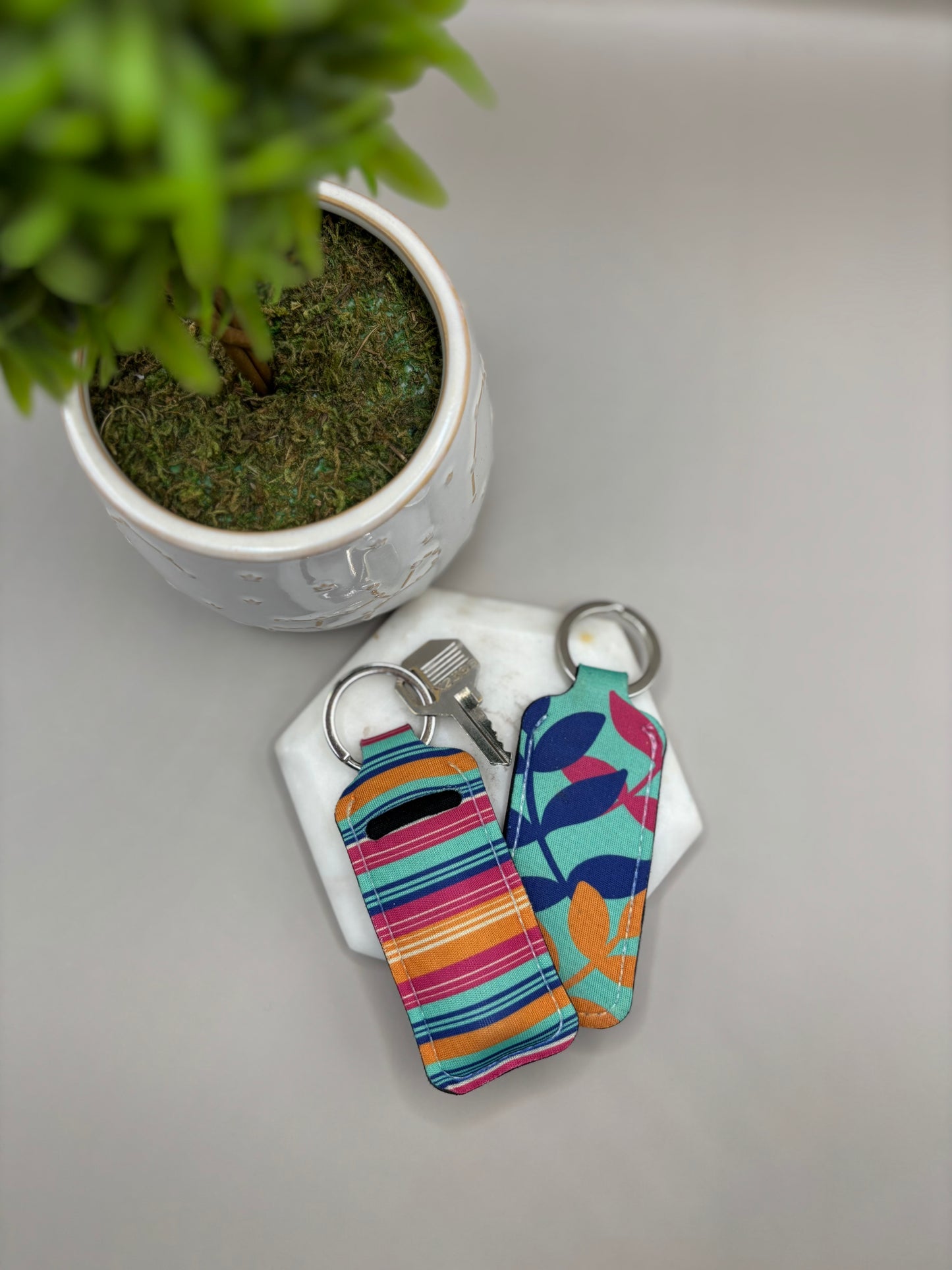 Leaf Print Lipstick Holder Keychain