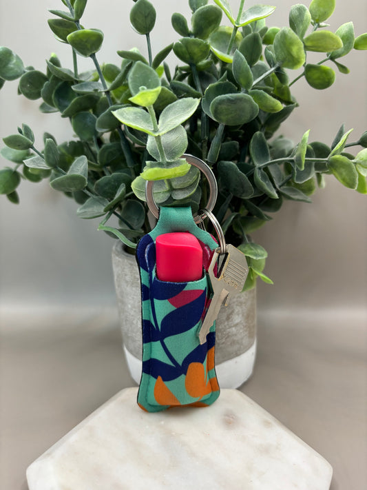 Leaf Print Lipstick Holder Keychain